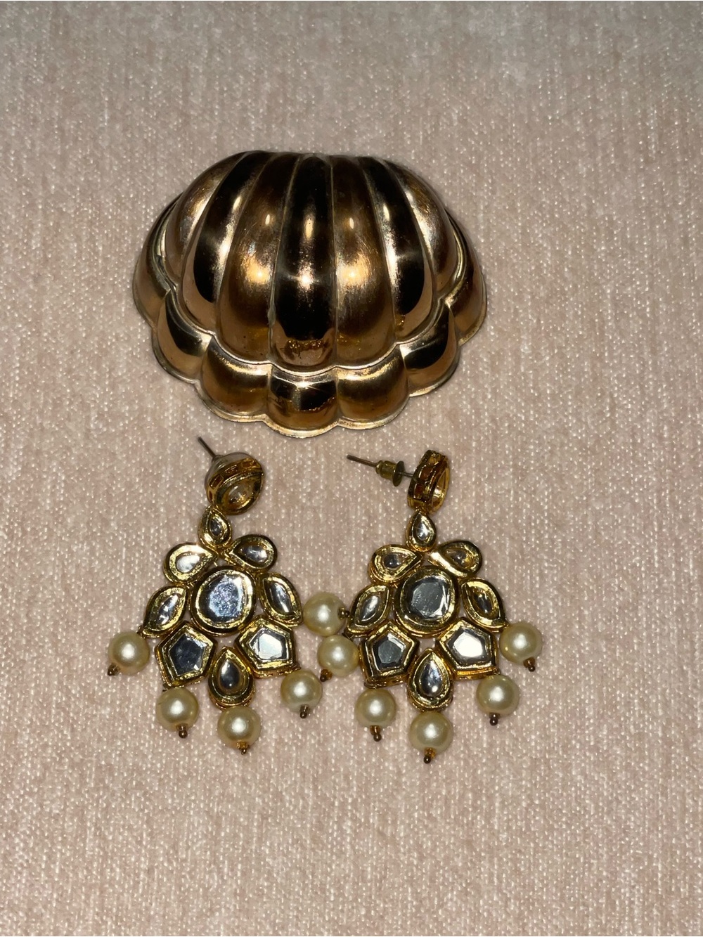 Gold - Tone Kundan and Pearl Earrings